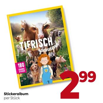 Offizielle Abbildung des gelben BILLA-Stickeralbums Tierisch spannend mit Tieren und 180 Sammelstickern